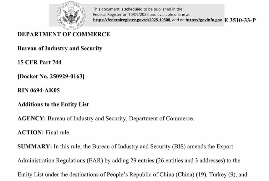 米国、16社の中国企業を輸出規制対象リストに追加　＝米Arrow子会社も対象に